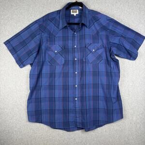 Vintage Ely Cattleman Men's 17.5 XL Blue Western Cowboy Button Down Shirt flaw